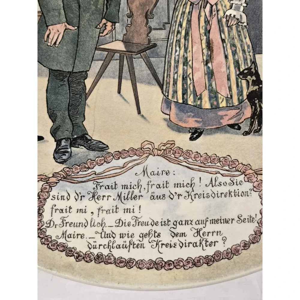 ANTIQUE SARREGUEMINES DR BERR MAIRE COMEDY PLATE BY FREDERIC RIGAMAY‎ 8.75